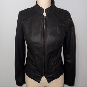 White House Black Market WHBM Black Coated Denim Moto Jacket Size 0